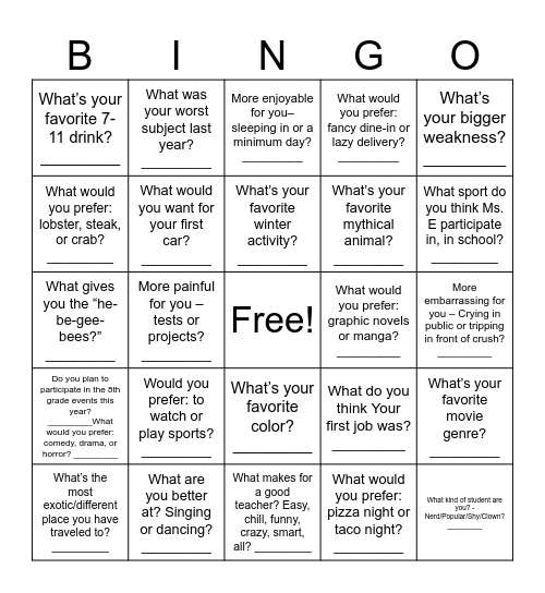 About YOU! Bingo Card