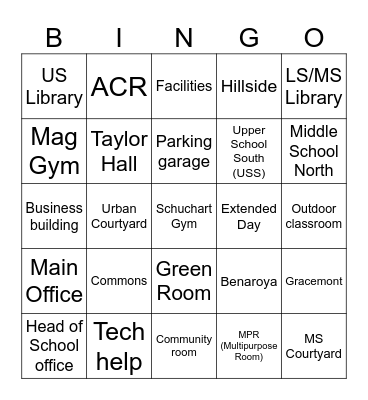Bush Location BINGO Card