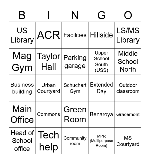 Bush Location BINGO Card