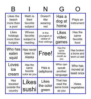 GET TO KNOW YOU BINGO - Find someone who... Bingo Card
