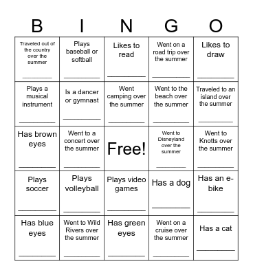 Room 806 Classmate BINGO Card