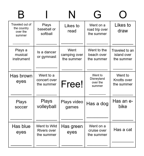 Room 806 Classmate BINGO Card