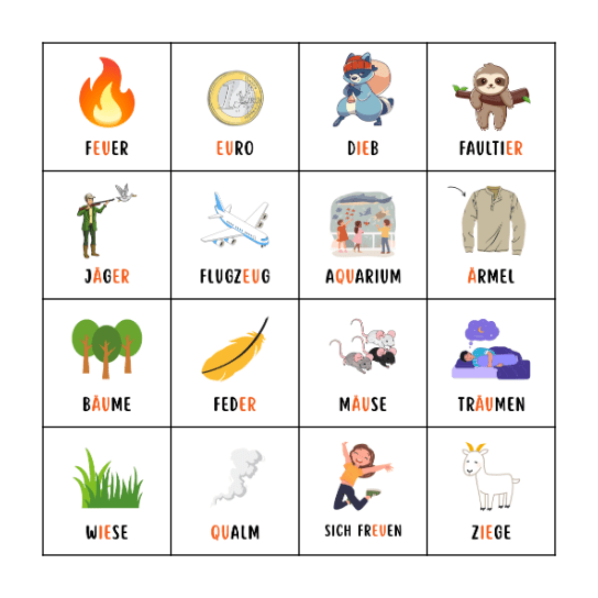 Aussprache 1 Bingo Card