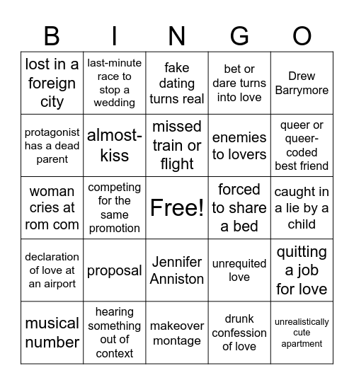 ROM COM BINGO Card