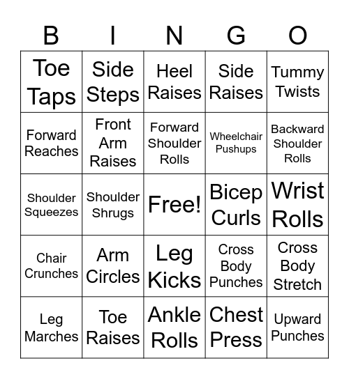 Exercise Bingo Card