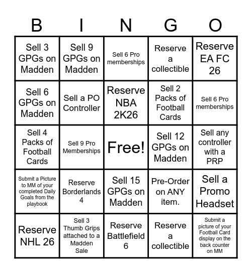 Madden NFL 26 Release Bingo Card