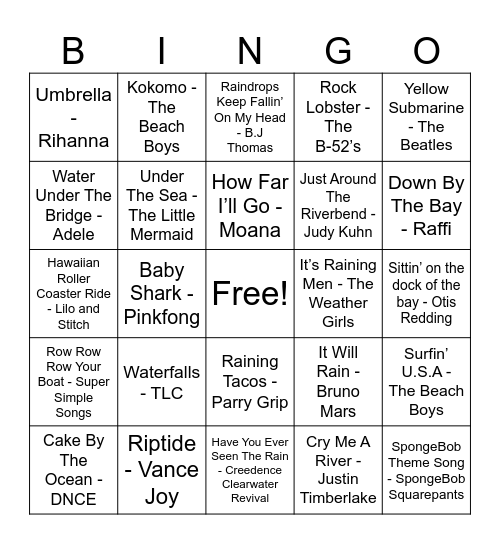 Wacky water bingo Card