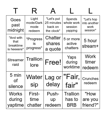 TRALLION BINGO Card