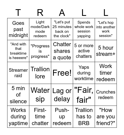 TRALLION BINGO Card