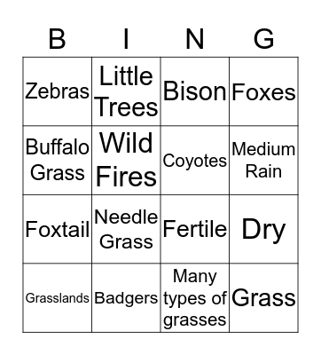 Grasslands Bingo Card