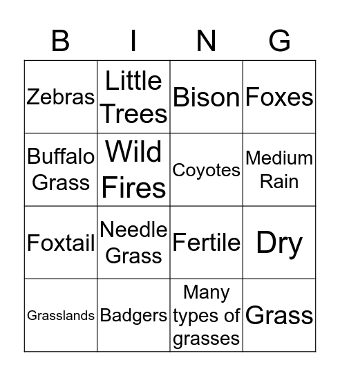 Grasslands Bingo Card
