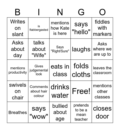 Mr Fechner Bingo Card