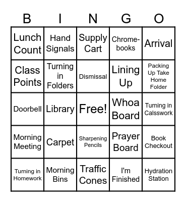 Classroom Procedures Bingo Card