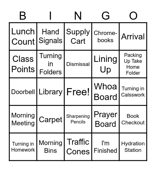 Classroom Procedures Bingo Card