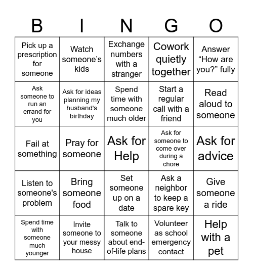 Mutual Dependence Bingo Card