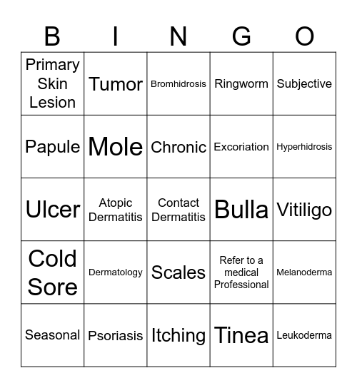 Skin Bingo 1-25 Bingo Card