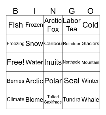 Tundra Bingo Card