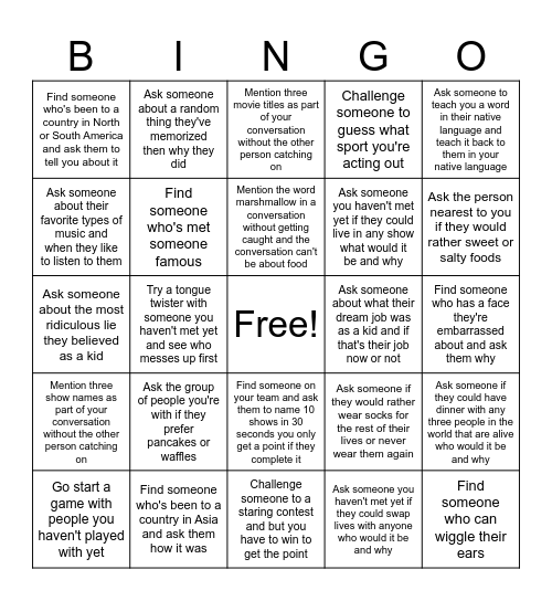 Parsons Bingo Card