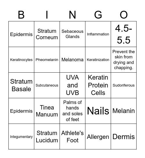 Skin Bingo 26-45 Bingo Card