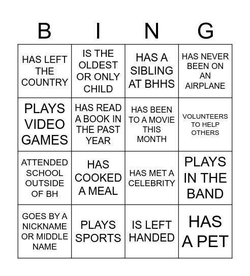 EAGLE Bingo Card