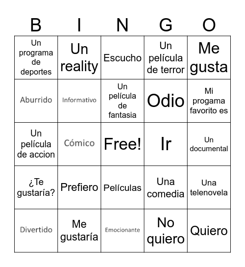 Que haces en tu tiempo libre Bingo Card
