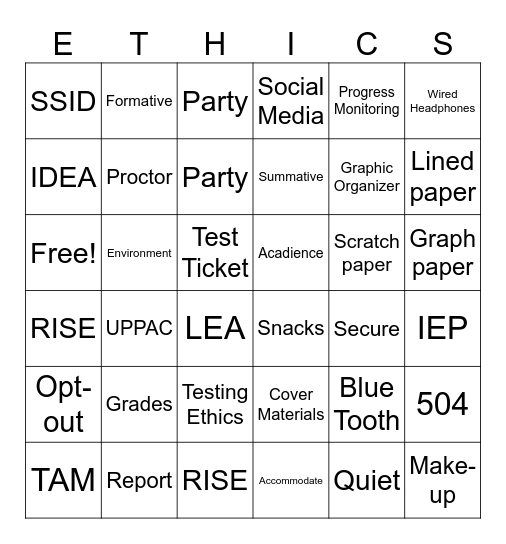 Testing Ethics Bingo 2025-2026 Bingo Card
