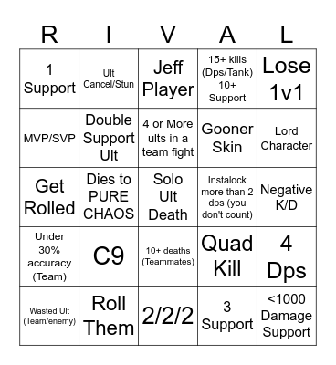 Marvel Rivals Bingo Card