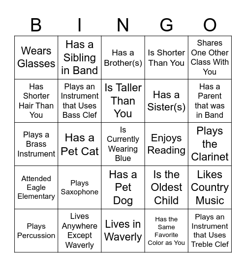 Band Bingo Card