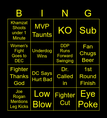 UFC 319 Bingo Card