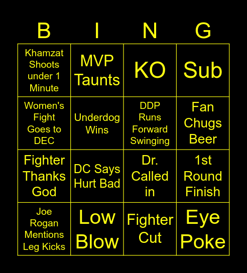 UFC 319 Bingo Card