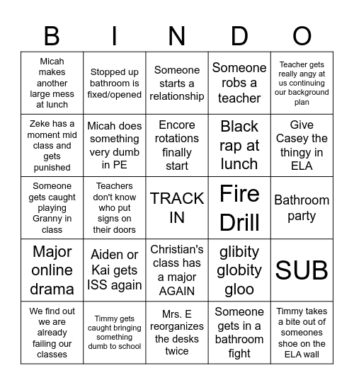 Track in week bindo Bingo Card