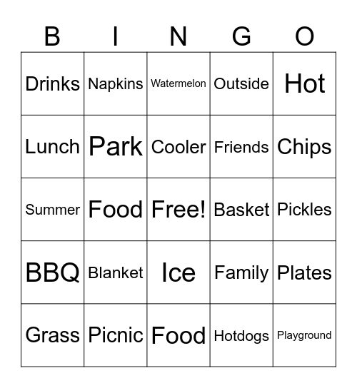 Picnic Bingo Card
