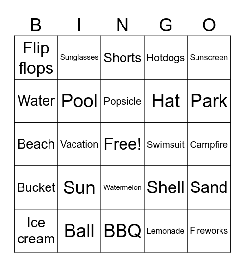 Summer Bingo Card