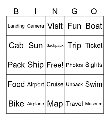 Vacation Bingo Card
