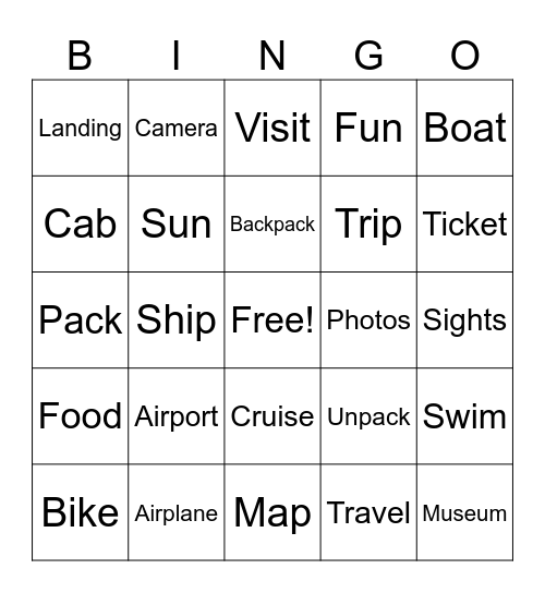 Vacation Bingo Card