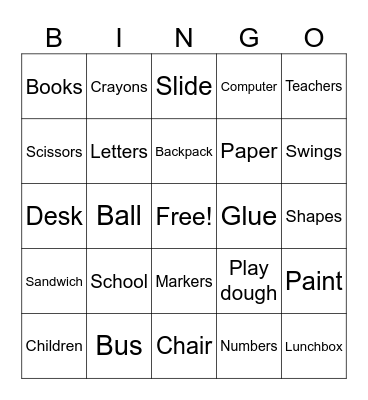 Back to school Bingo Card