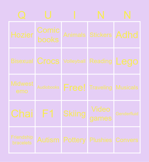 Quinn bingo Card