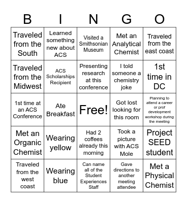 Student Experiences Bingo Card