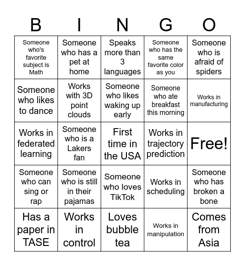Human Bingo Card