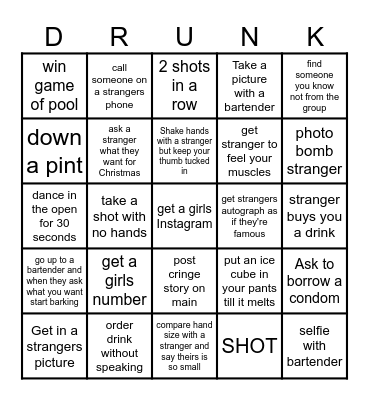 Bar Bingo Card