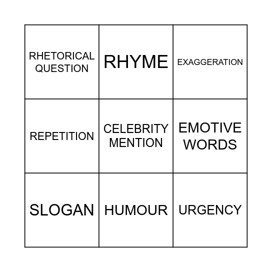 Ad BINGO Card