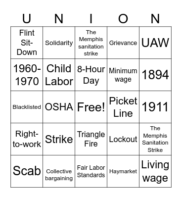 Labor Union Bingo Card