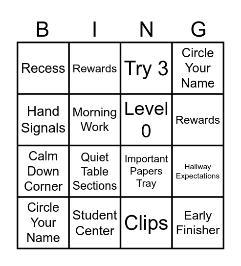 Classroom Bingo Card