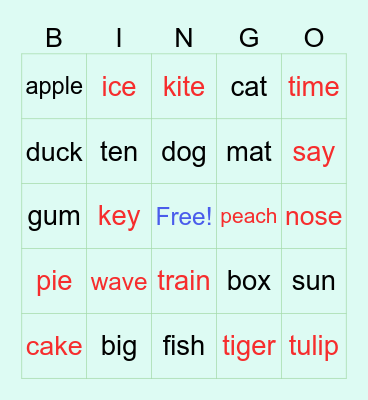 LONG vowel sounds bingo Card