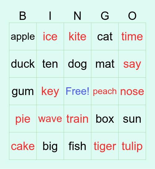 LONG vowel sounds bingo Card