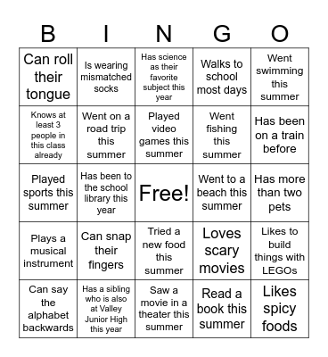 Back to School Bingo! Bingo Card