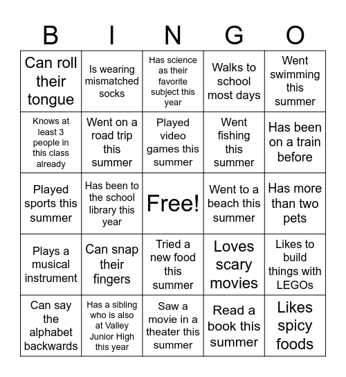 Back to School Bingo! Bingo Card