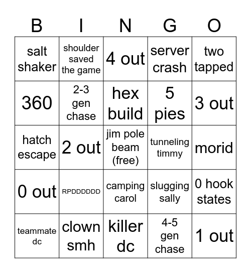 dbd Bingo Card