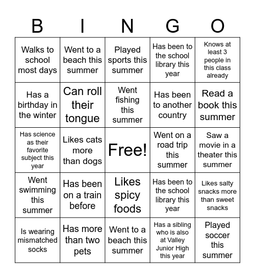 Back to School Bingo! Bingo Card