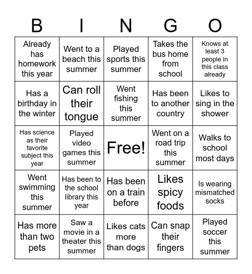 Back to School Bingo! Bingo Card